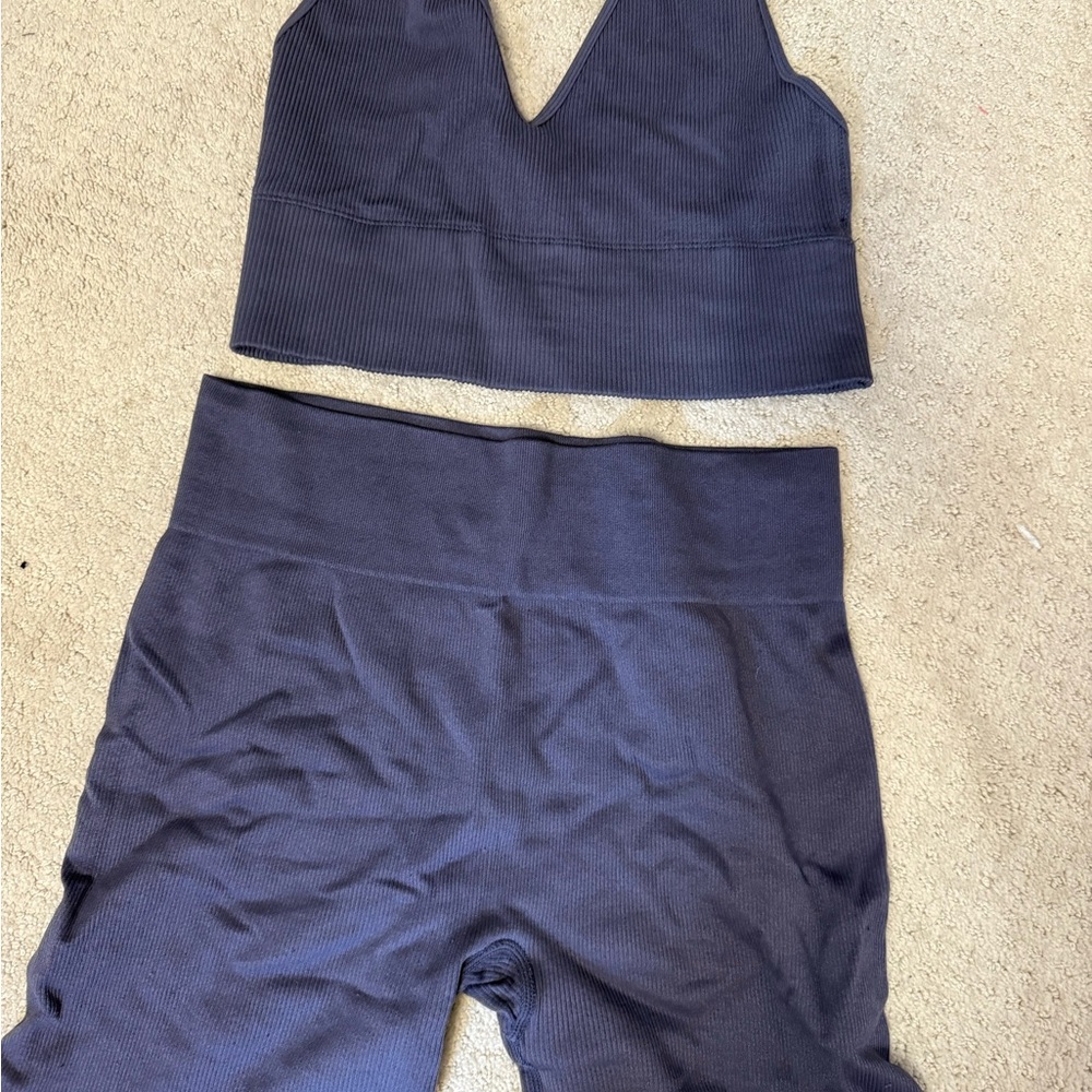 Gilly Hicks Navy Ribbed Tank and Biker Short Set